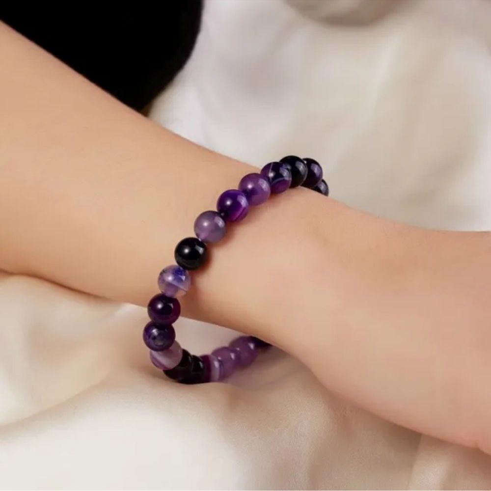 Natural Stone  Purple Amethyst Agate Beads bracelet - Picture 6 of 6